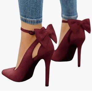 Elegant Burgundy Stiletto Heels with Bow